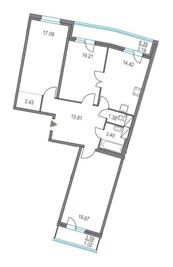 Трехкомнатная квартира в Мегалит-Охта Групп: площадь 86.51 м2 , этаж: 2 – купить в Санкт-Петербурге